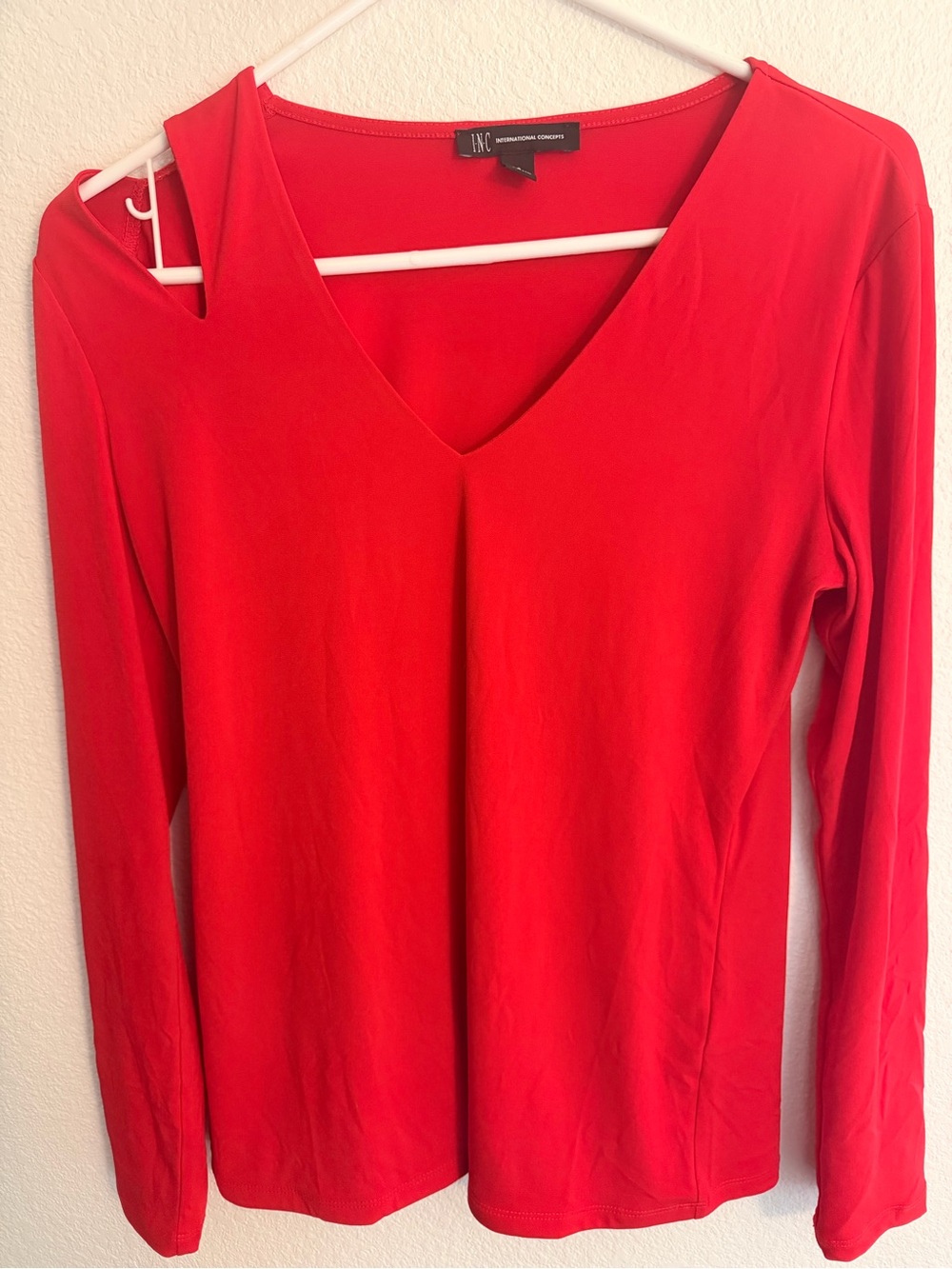 INC International Concepts Bright Red V-Neck Long Sleeve Top